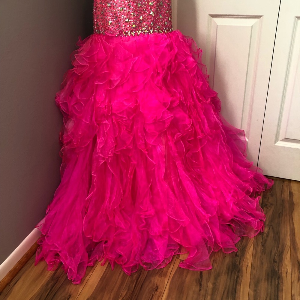 🔴CLEARANCE NEW TIFFANY DESIGNS SZ 4 NEON PINK CORSET BEAD ORGANZA FORMAL GOWN - Picture 13 of 14